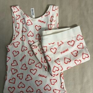 SKIMS Heart Print Ribbed Tank & Boxer Lounge Set Valentine Pajama Set L